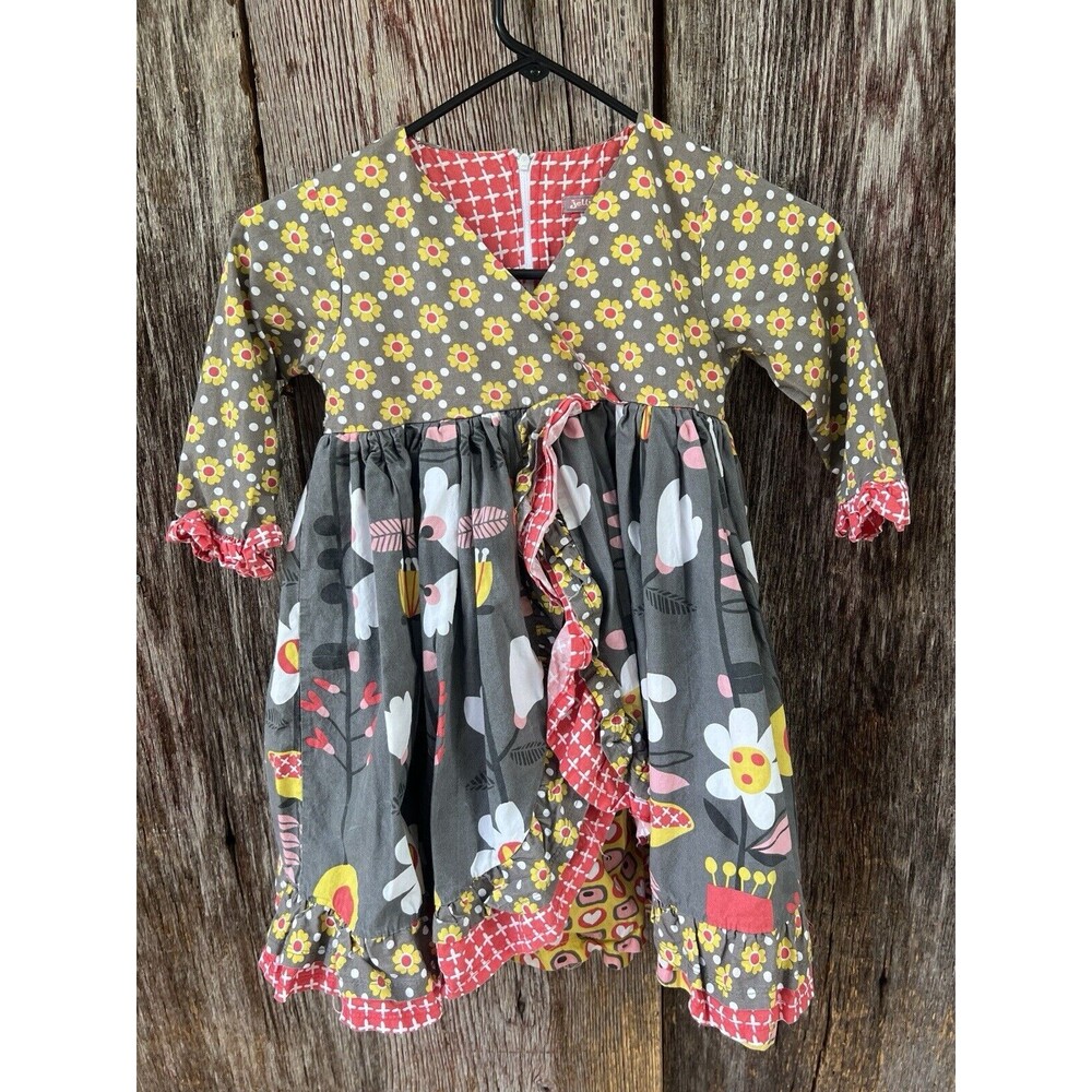 Jelly the Pug 6 Ruffle Tiered Floral Dress w Buttons Twirl Long‎ Sleeve